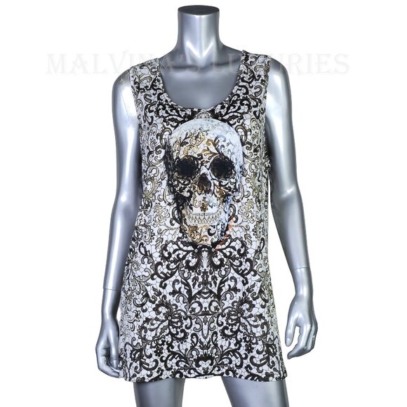 ALEXANDER MCQUEEN TOP COTTON GRAPHIC SKULL PRINT SLEEVELESS TANK sz L LARGE - Picture 1 of 12